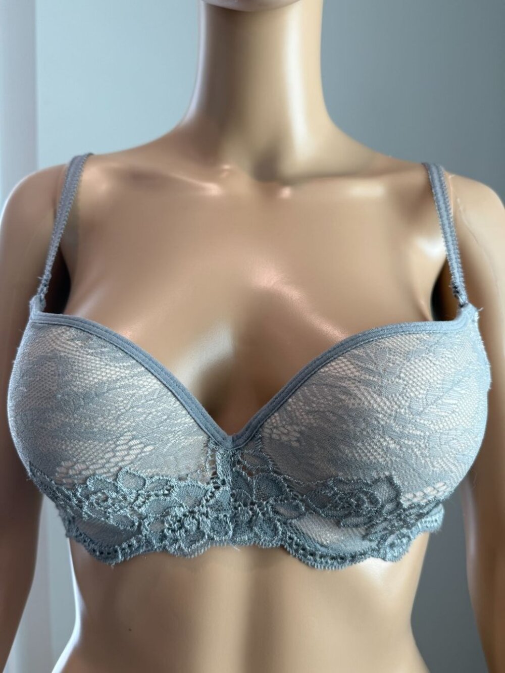 Sophie B Padded Pushup Lace Bra Grey Beige Size 34C